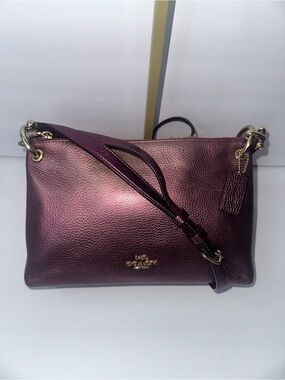 Coach Metallic Plum Leather Crossbody with Gold Hardware